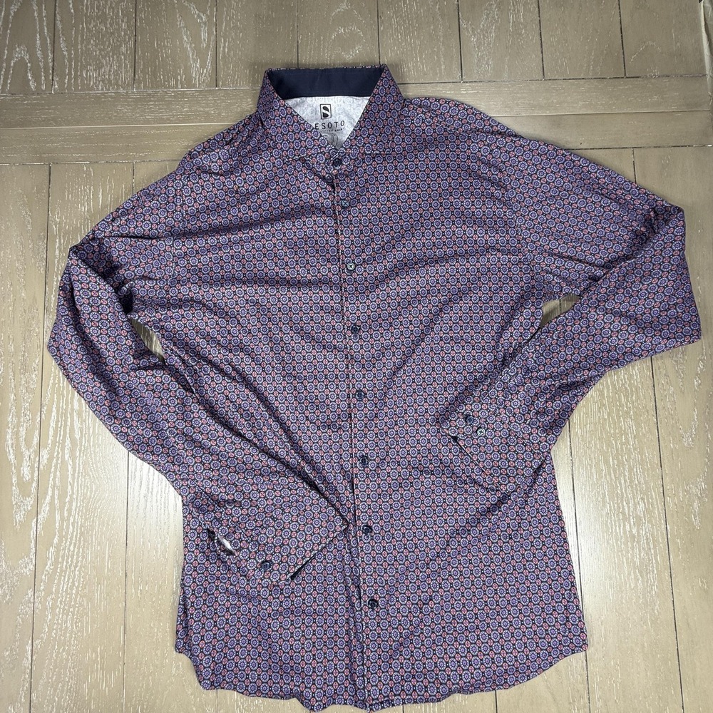 Desoto Shirt Mens XL Long Sleeve Geometric Pattern Jersey Stretch Modern Fit Mad
